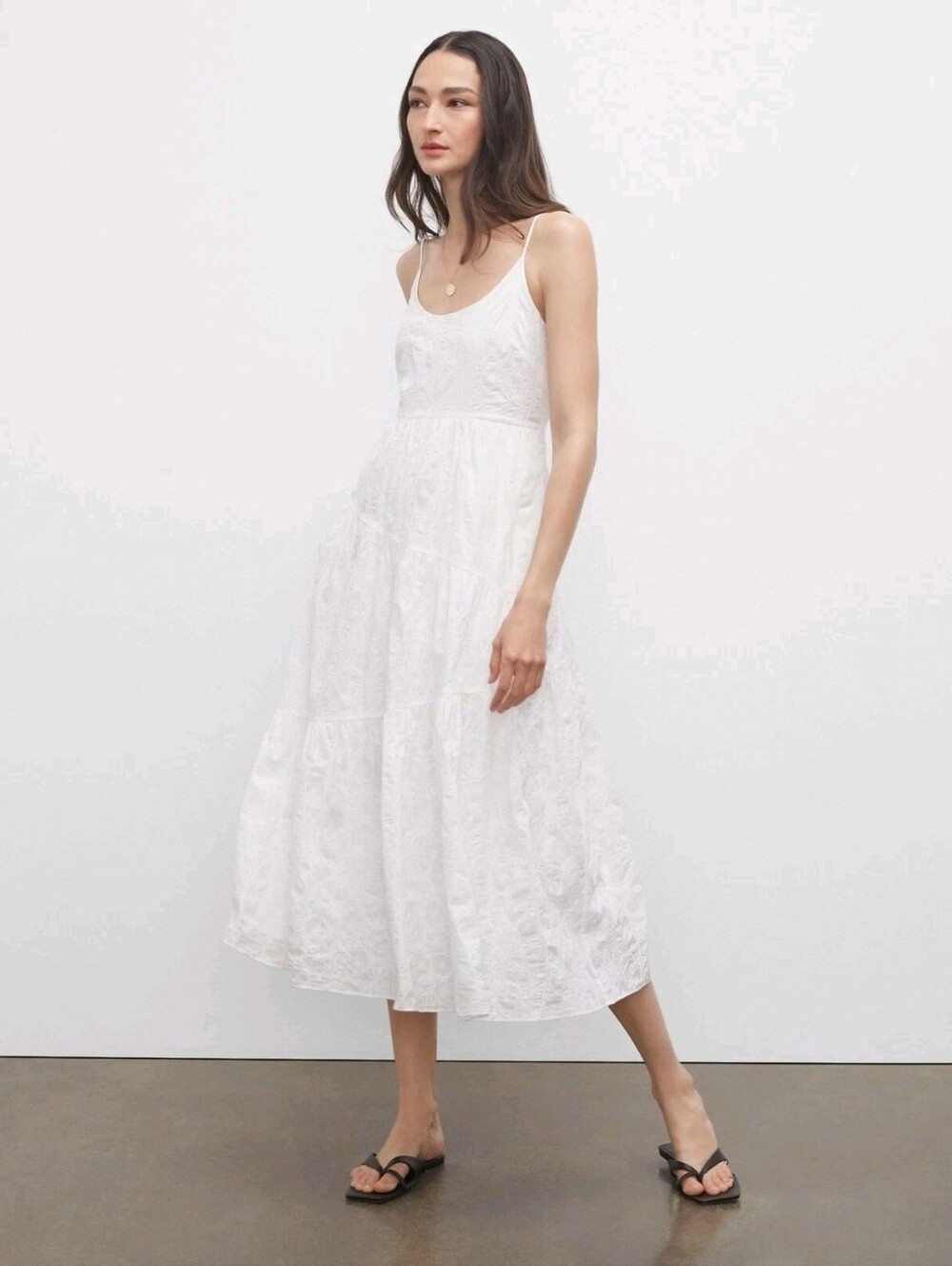 CLUB MONACO White Traveling Tiers Floral Cotton Midi Dress